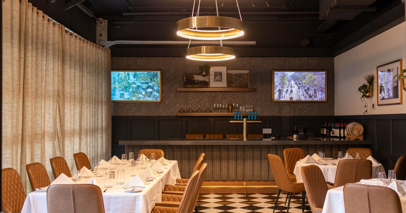 Covered seating area with wall decoration