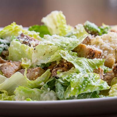 Close up of Classic Chicken Caesar Salad.