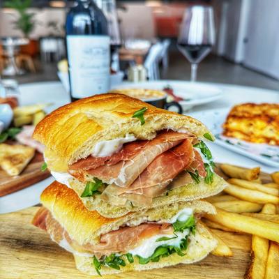 Parma Panini with a side of fries.