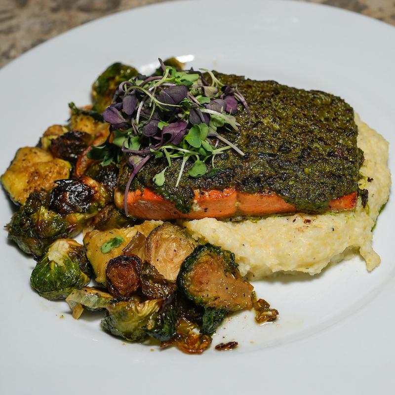 Salmon with Pesto Almond Crust photo