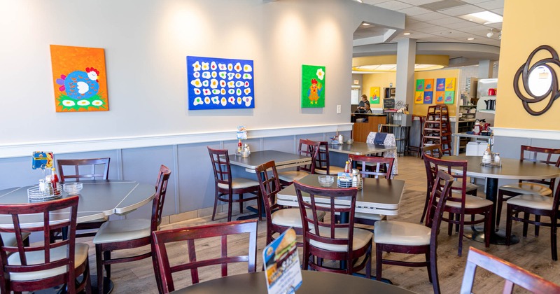Interior dining area, tables ready for guests