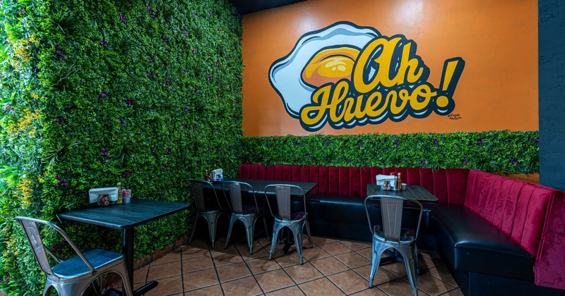 Interior, green wall made of artificial foliage
