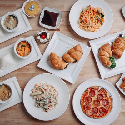 Assortment of dishes served on the table.
