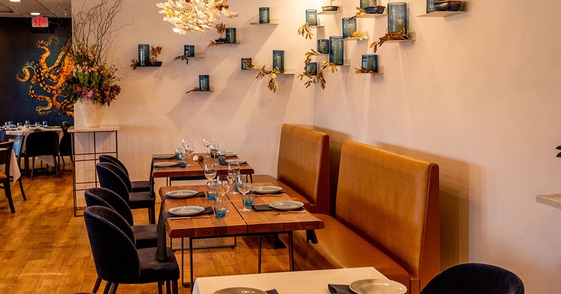 Interior, dining area, set tables