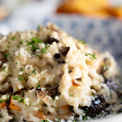 Risotto ai Funghi Carnaroli rice, wild mushrooms, prosciutto Cream.