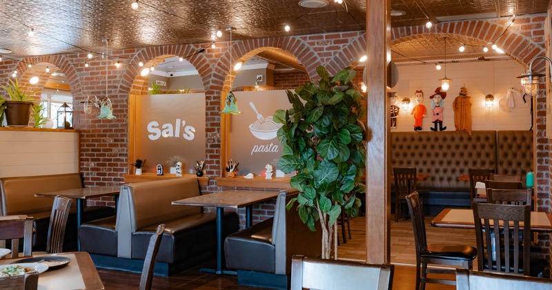 Interior, dining area, tables, chairs and dining booths
