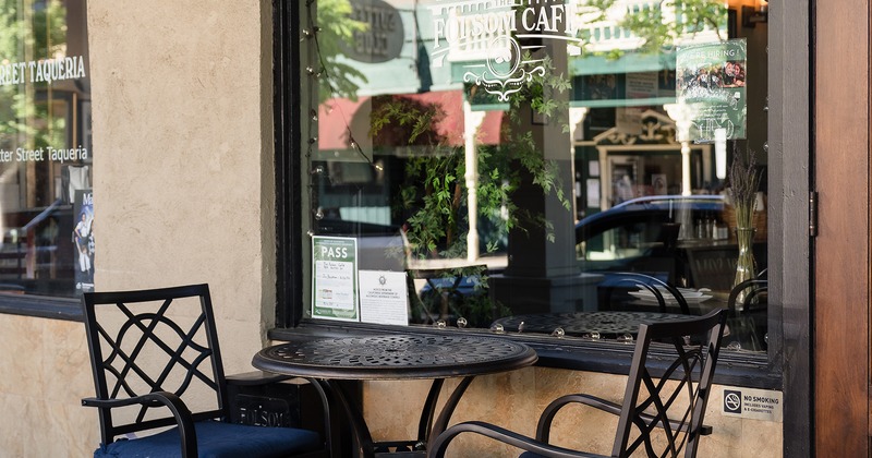 Outdoor seating area, table for two guests