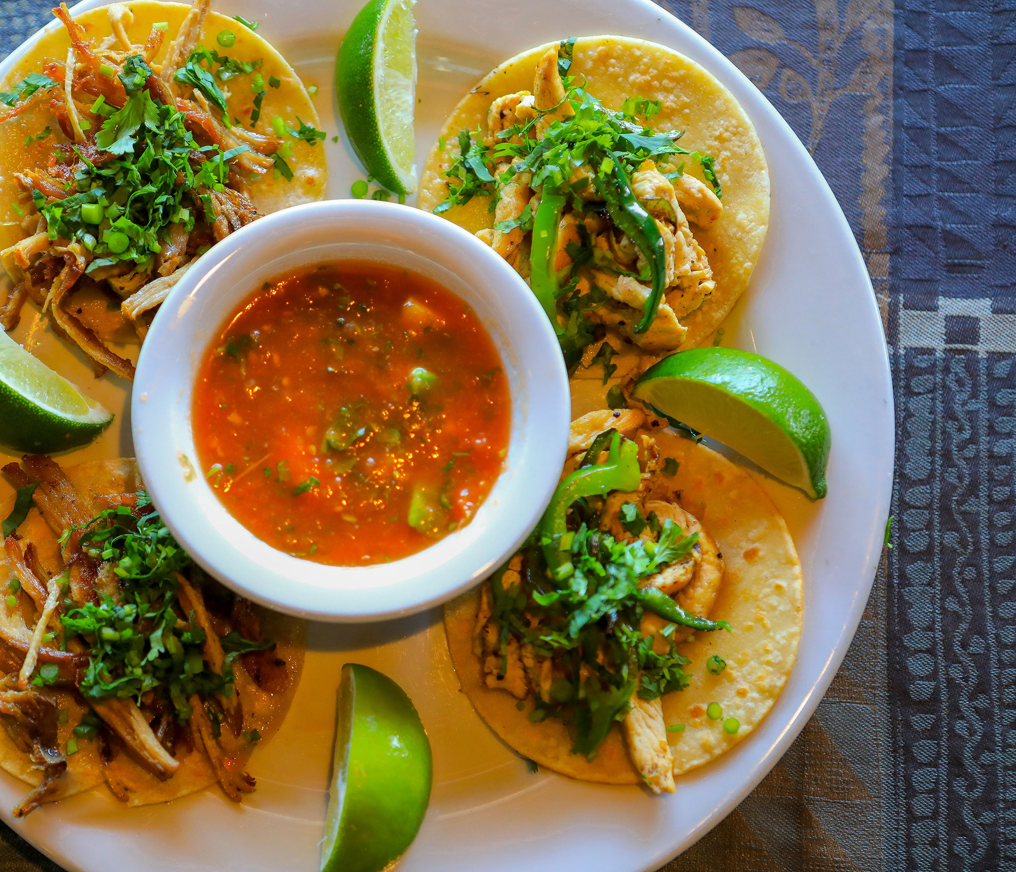 Tacos with sauce, top view