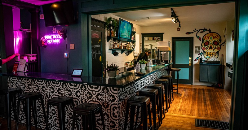 Interior, bar and bar stools