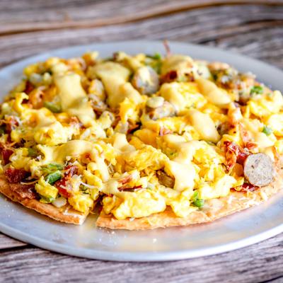 The breakfast pizza.