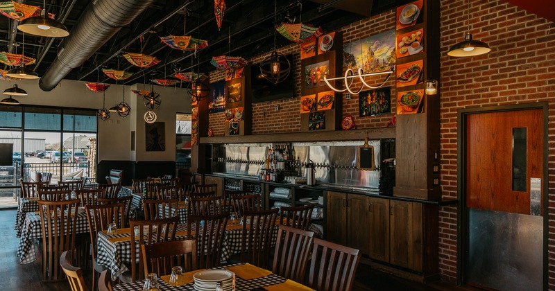Interior, tables and chairs ready for guests