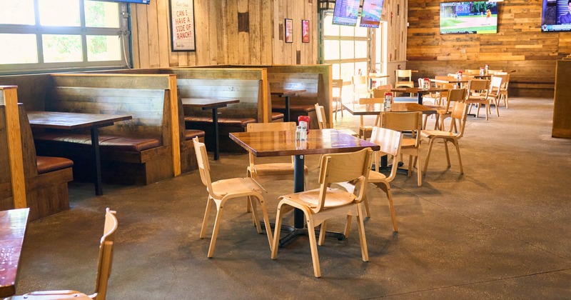 Interior, tables and chairs lined up