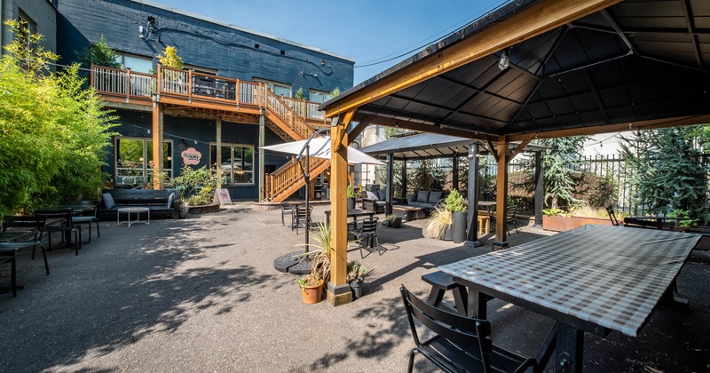 Exterior, tables and chairs ready for guests