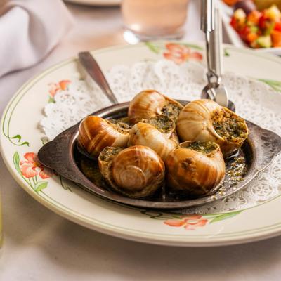 Escargot with garlic and parsley butter.