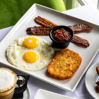 Breakfast plate, top view.