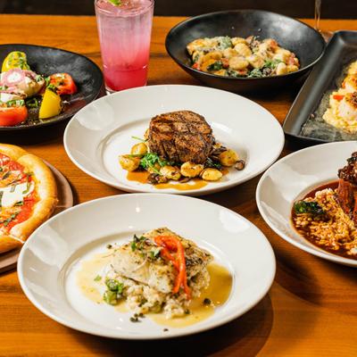 Assortment of dishes spread on the table