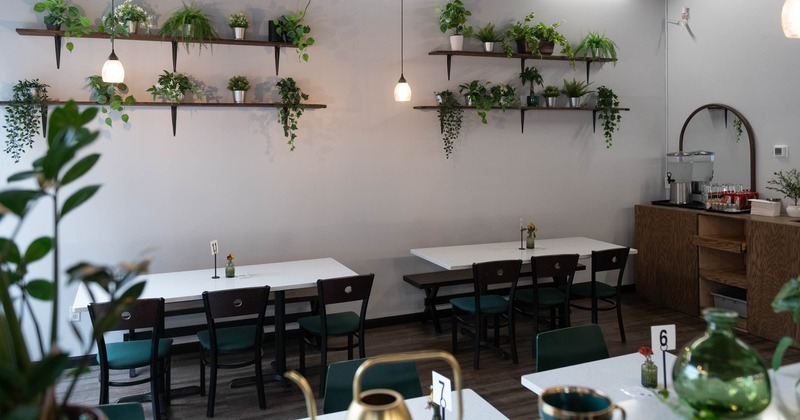 Tables and chairs in seating area