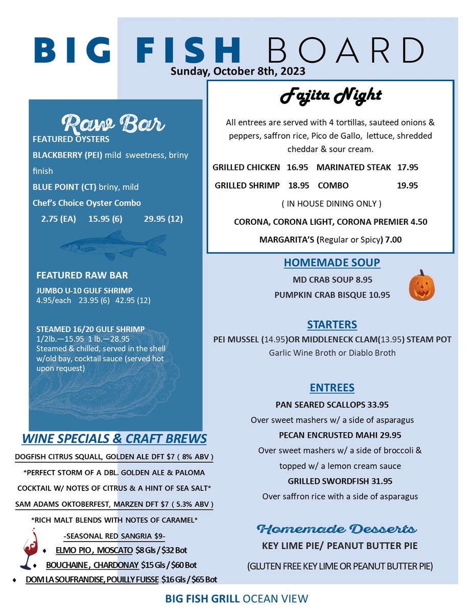 Ocean View - Big Fish Grill - events