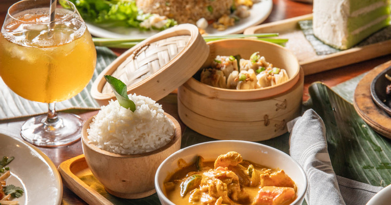 Dumpling, rice, cocktail