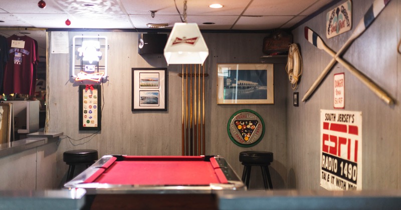 A room with a pool table