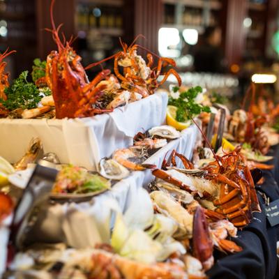 Seafood platter served on table