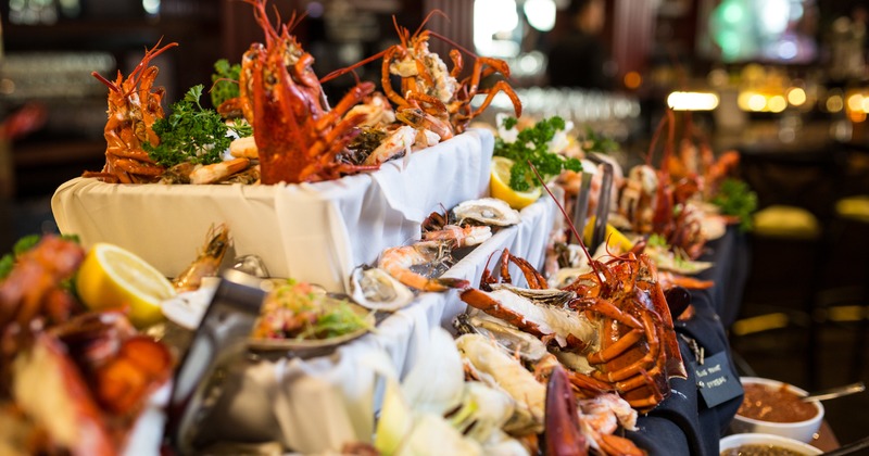 Seafood platter served on table