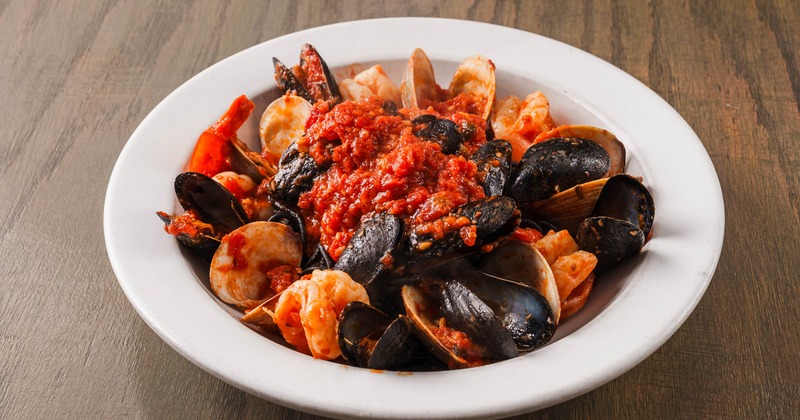 Massels and shrimp dish, served