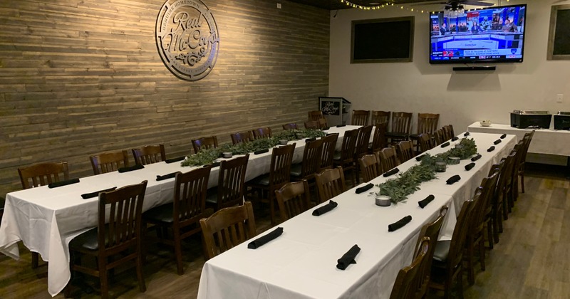 Interior, tables set for an event