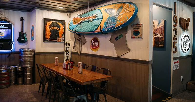 Interior dining area, long table for multiple people