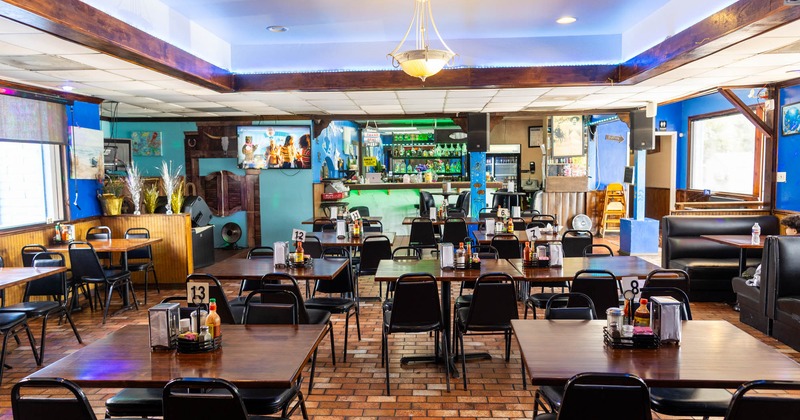 Dining area, tables ready for guests