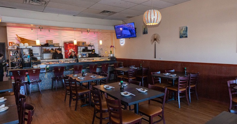 Interior, tables ready for guests