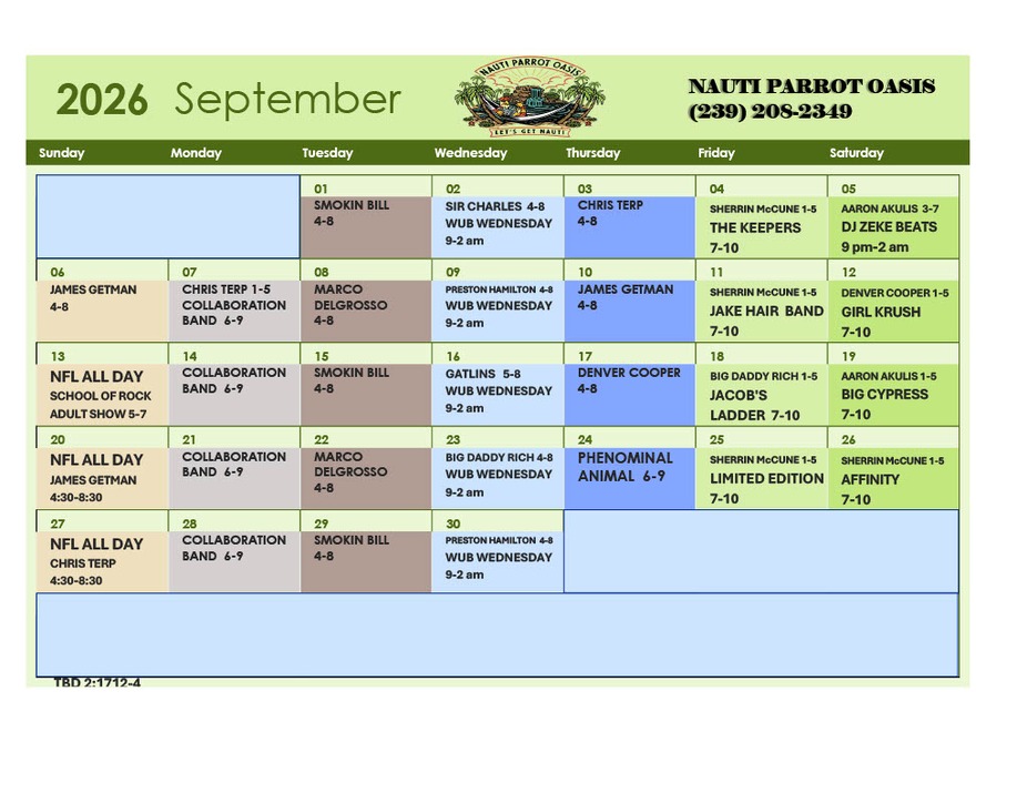 Oasis Events Calendar