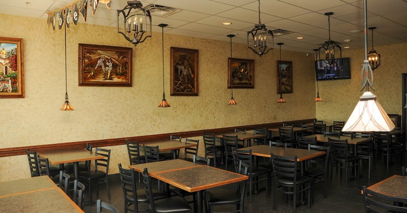 Interior, lined up dining tables