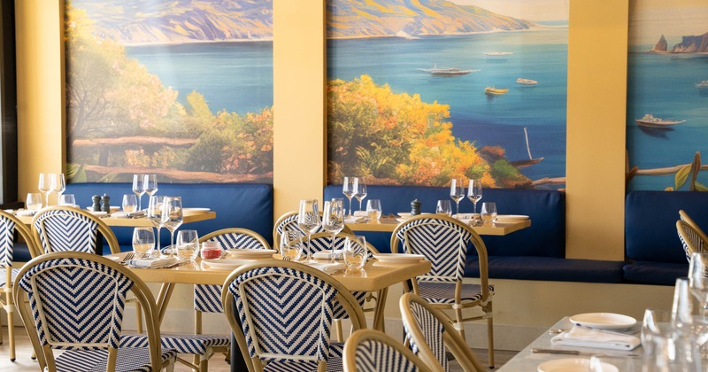 Interior, tables and chairs ready for guests