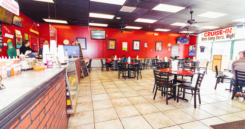 Interior, tables ready for guests