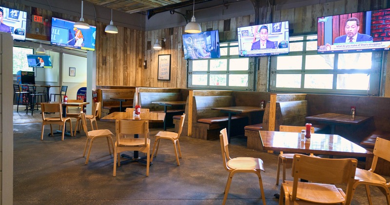 Interior, tables, chairs and seating booths