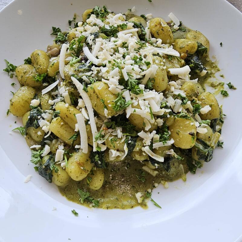 Vegan Spinach Pesto Gnocchi with Sausage photo