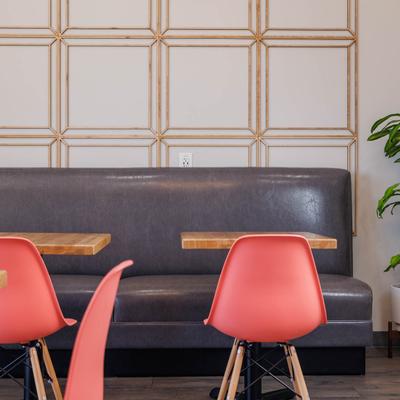 Leather seating and chairs.