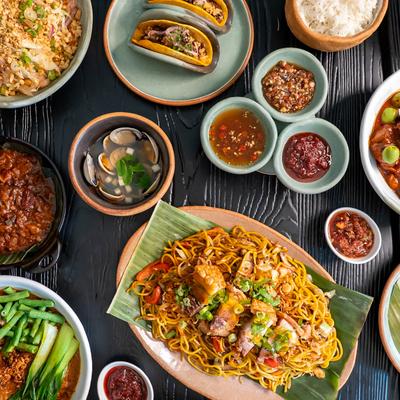 A top view of served meals.