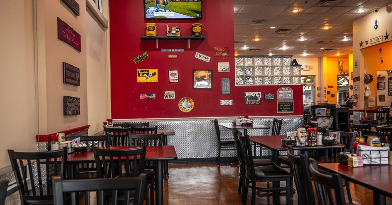 Diner interior, TV on the wall