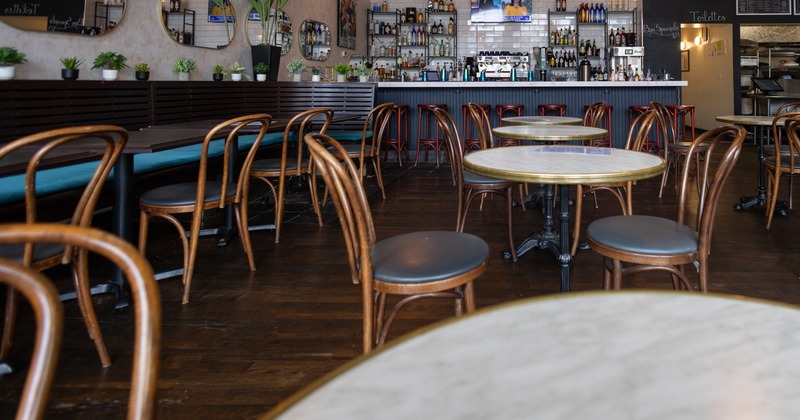Interior, diner area, tables, chairs