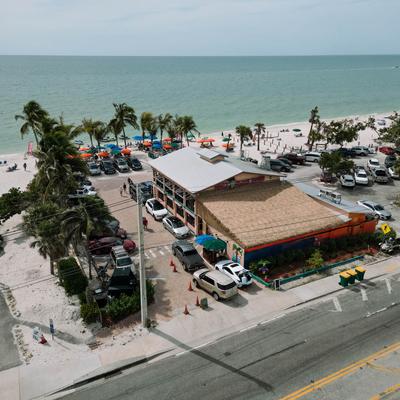 Exterior, aerial view of the Beach House.