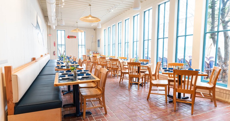 Interior, dining area ready for guests