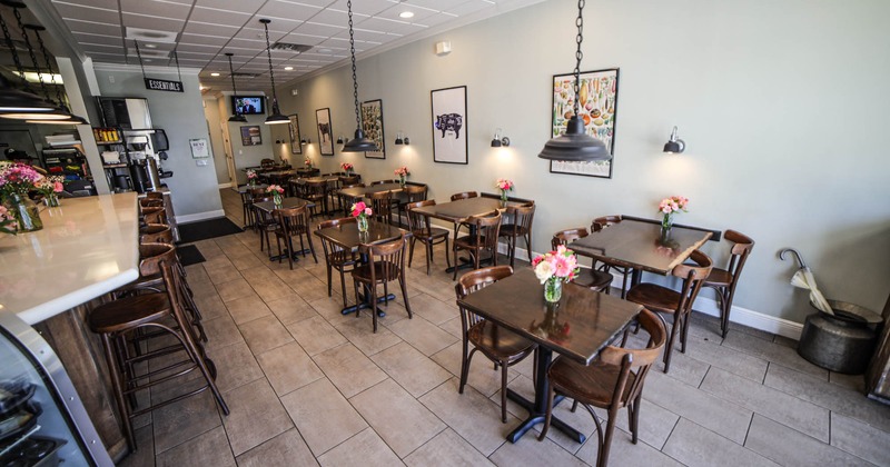 Interior, tables and chairs, wall decorations