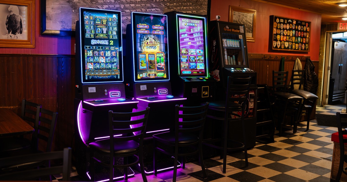 Interior, game room, digital slot game machines