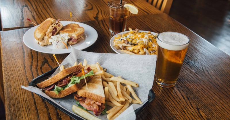 Several dishes served with beer