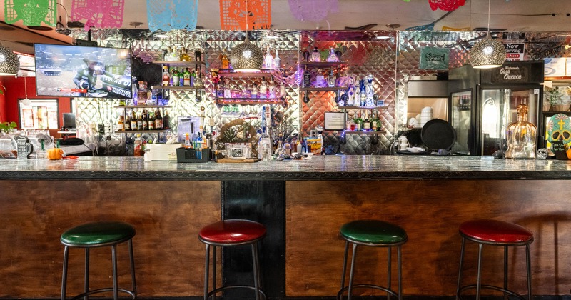 Interior, bar area and bar stools