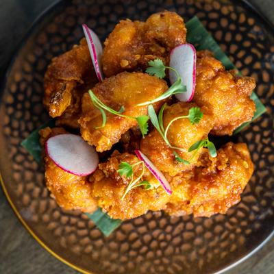 Spiced fried cauliflower dish, top view