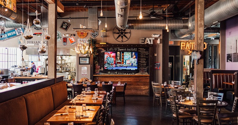 Dining area, tables ready for guests