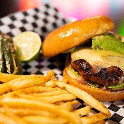 A cheeseburger and fries.